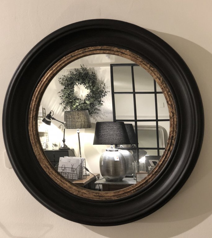 Circular Mirror Black With Gold Inner Rim