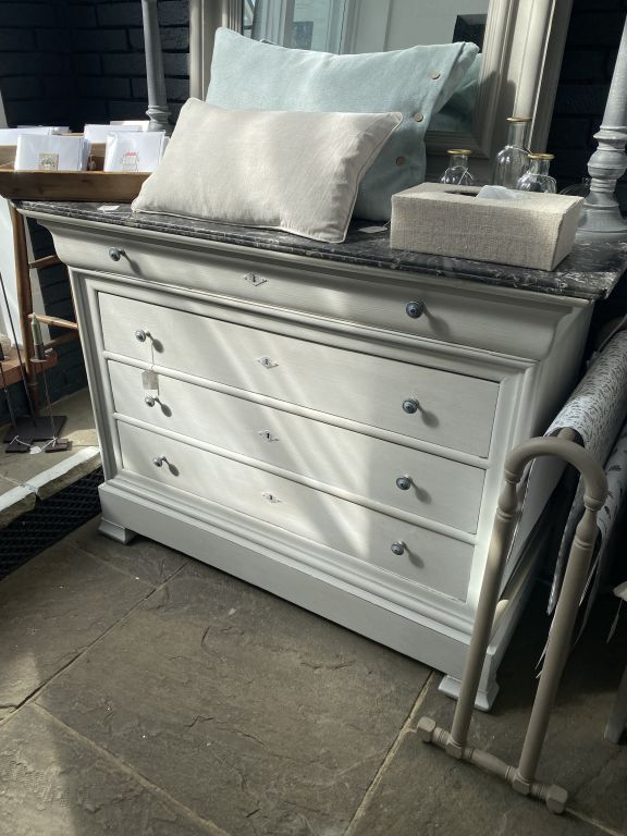 Original Marble Topped French Commode / Chest Of Drawers