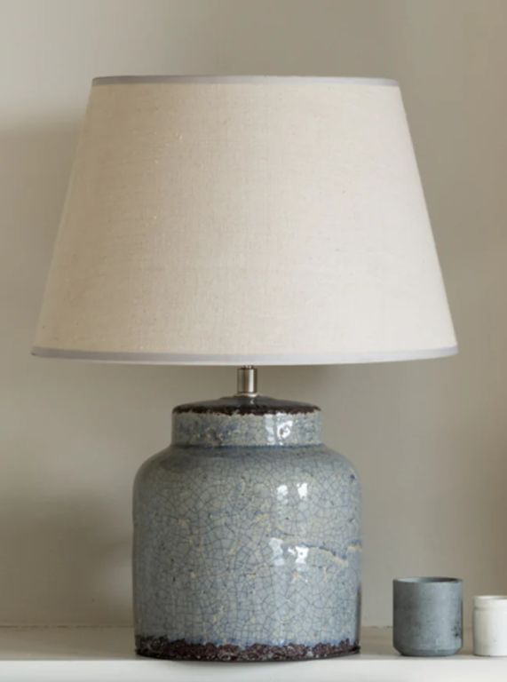 Ceramic Blue Small Lamp Base And Shade