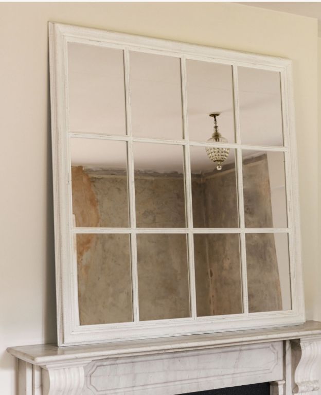 Window Wooden Paned Grey Mirror