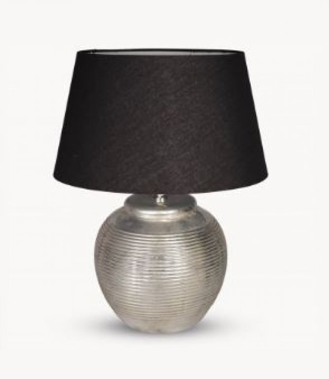 Ribbed Silver/metal Lamp Base And Black Shade